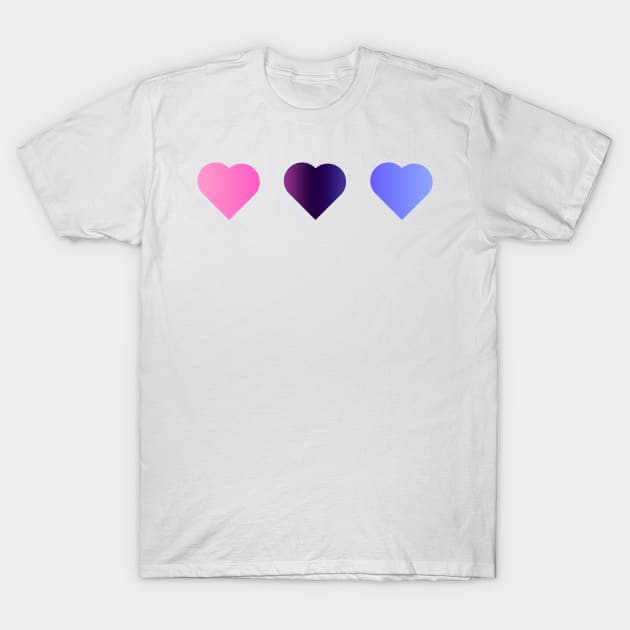 Bi+ Hearts Omnisexual Flag (Horizontal Gradient Trio) T-Shirt by opalaricious